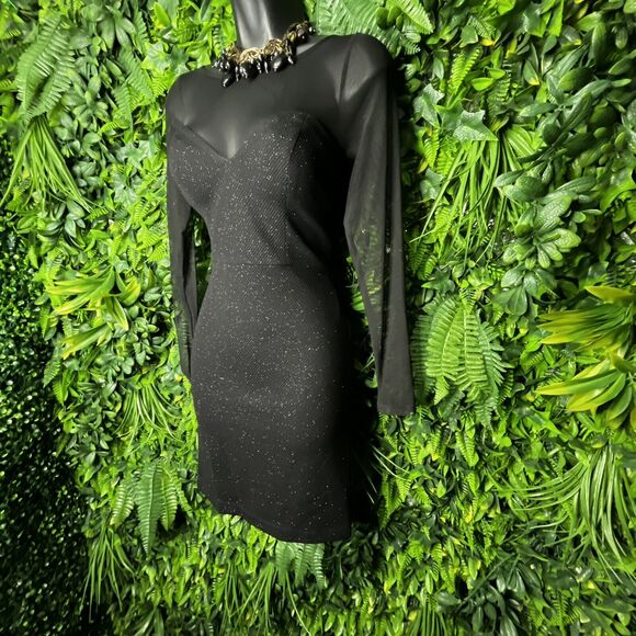 DEAR MOON Women Dress 3‎ Black Formal Mini illusion Neckline Fitted Party  0655 - Picture 5 of 12